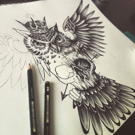 Owl Skull, State Tattoos, Egyptian Tattoo Sleeve, Buddha Tattoos, Small Forearm Tattoos, Cartoon Character Tattoos, Owl Tattoo Design, Sketch Tattoo Design, M Instagram