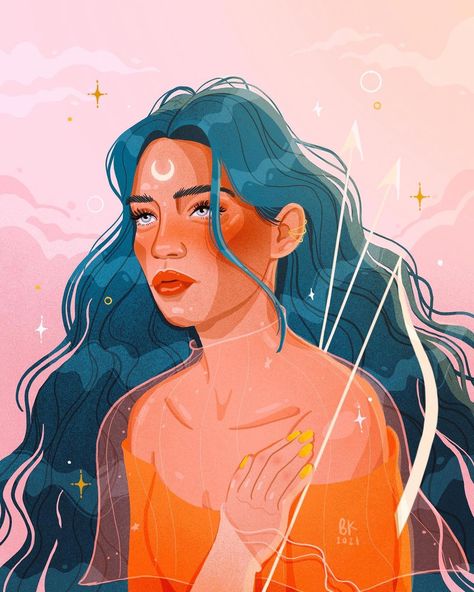 Brittany Keller on Instagram: “Sagittarius ♐️🌙 Inspired by @samanthamashillustration who has gorgeous work. I know Sagittarius isn’t until the end of November, but…” Goddess Art, Art Et Illustration, Art And Illustration, Card Illustration, Girly Art, Portrait Art, Art Classes, Digital Download Etsy, Amazing Art