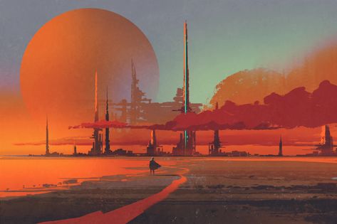 Desert Illustration, Sci Fi Landscape, Sci Fi City, Sci Fi Environment, Science Fiction Art, Canvas Print Display, Illustration Digital, Space Station, Environment Concept Art