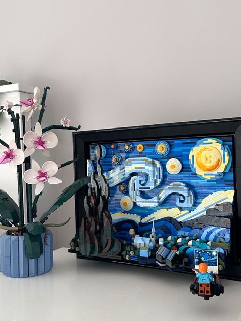 Lego The Starry Night, Starry Night Lego Aesthetic, Up Lego House, Lego Starry Night, Lego Up House, Lego House Decor, Aesthetic Lego Sets, Lego Decorations Room, Lego Sets Aesthetic