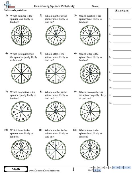 Probability Worksheets - Determining Spinner Probability worksheet Probability Lessons, Simple Probability, Probability Math, Algebra 2 Worksheets, Probability Worksheets, Maths Resources, Teacher Board, Free Kindergarten Worksheets, Math Workbook