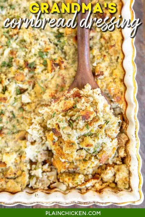 Yum Yum Broccoli Casserole - Plain Chicken Cornbread Thanksgiving, Dressing Cornbread, Thanksgiving Corn Bread, Plain Chicken Recipe, Southern Cornbread Recipe, Cornbread Biscuits, Thanksgiving Turkey Dinner, Dressing Recipes Thanksgiving, Chicken Dressing