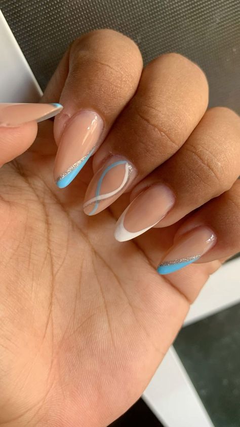 Blue And White Nails, Baby Blue Nails, Blush Nails, Work Nails, Long Acrylic Nails Coffin, Nails Desing, Baby Boomer, Dope Nails, Nail Decorations