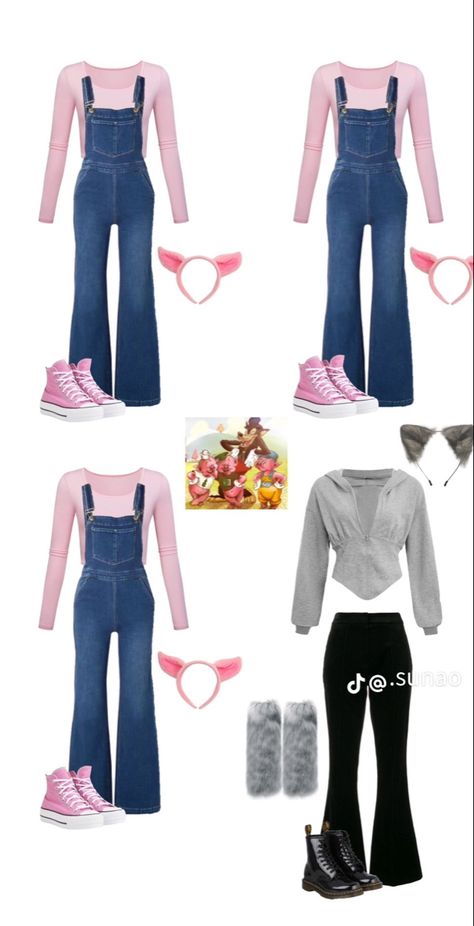 Os porquinhos usam um macacao jeans com uma blusa rosa por baixo e orelhas de porquinho, o lobo mau usa uma blusa jeans e uma calça preta, polainas ficam lindas tambem, e as orelhas de lobo claro Halloween Costumes, Halloween