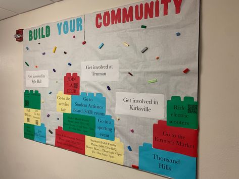 Student Involvement Bulletin Board, Club Information Board, Get Involved Bulletin Board, Welcome College Bulletin Boards, Club Bulletin Board, Aesthetic Bulletin Board, Lego Bulletin Board, Community Board Ideas, College Bulletin Board