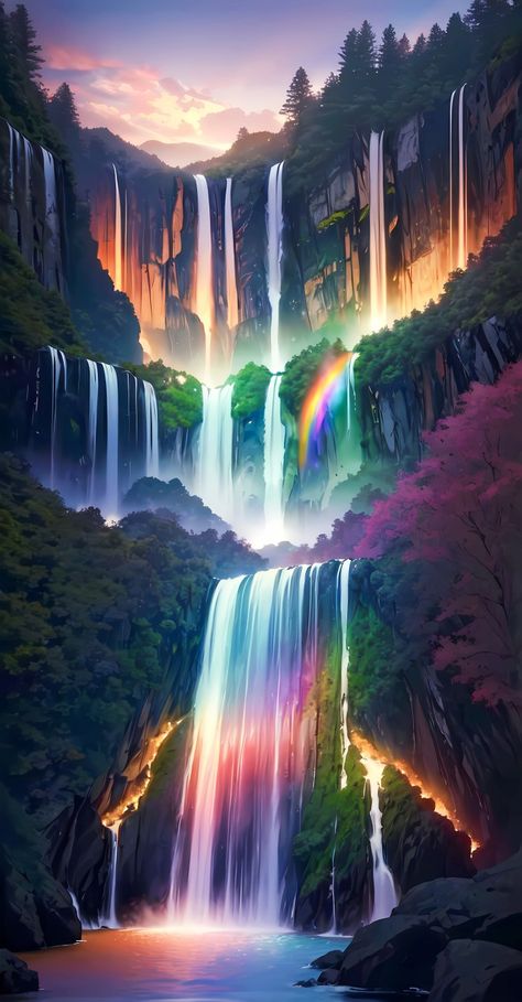 Waterfall Rainbow Waterfall, Waterfall Wallpaper, Waterfall Paintings, Butterflies Art, Beautiful Butterflies Art, Butterfly Art, Beautiful Butterflies, Butterflies, Lily