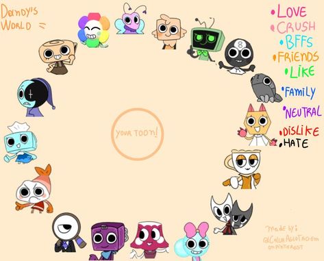 Dandys World Relationship Chart, Dandys World Oc Template, Dandy’s World Oc Template, Dandys World Oc Base, Dandys World Characters, Goob Dandy Worlds, Shrimpo Dandys World, Dandys World Oc, Dandy World