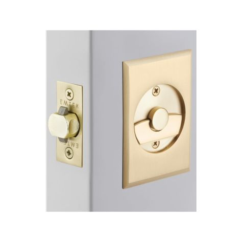 Rectangular Pocket Door Tubular Lock | Emtek Emtek Satin Brass, Pocket Door Locks, Lock Styles, Coastal Condo, Pocket Door Lock, Bronze Cabinet Hardware, Square Pocket, Pocket Door Hardware, Pocket Door