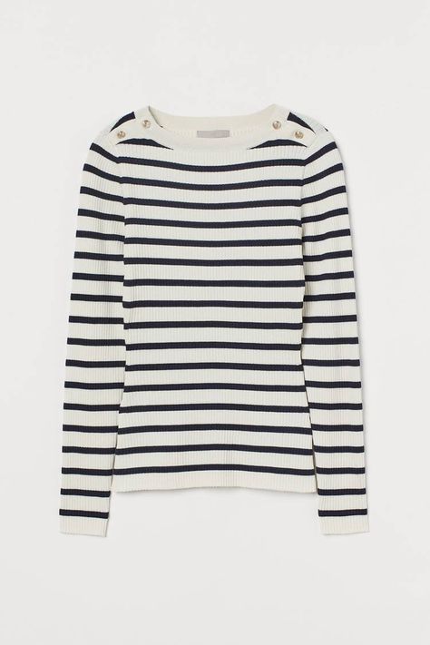 Breton Tops Are Back, and These Are the 22 Best Outfits | Who What Wear UK Open Shoulder Sweater, Textured Knit Sweater, Fitted Jumper, Oversized Sweater Cardigan, Winter Capsule Wardrobe, Loose Knit Sweaters, Fall Capsule Wardrobe, Knit Turtleneck Sweater, Decorative Buttons