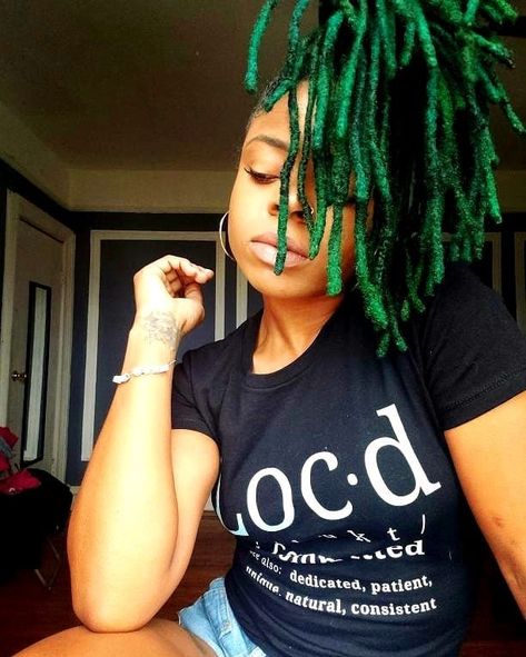 Green Locs, Dreads Black Women, Green Dreads, Bath Skincare, Colored Dreads, Beauty Space, Beautiful Dreadlocks, Short Locs Hairstyles, Dyed Hair Inspiration