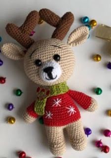 PATRONES AMIGURUMI GRATIS: PATRON GRATIS RENO AMIGURUMI 39850 Crochet Deer, Crochet Animals Free Patterns, Christmas Crochet Patterns, Christmas Dolls, Amigurumi Free, Christmas Knitting, Amigurumi Free Pattern, Half Double Crochet, Crochet Patterns Amigurumi