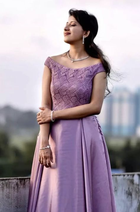 Frock Design Women, Full Frock Designs, Lavender Frock, Full Frock, Satin Bridesmaids Gowns, Gown Dress Party Wear, Simple Frock, Tiered Wedding Dress, Bridesmaid Dresses Indian