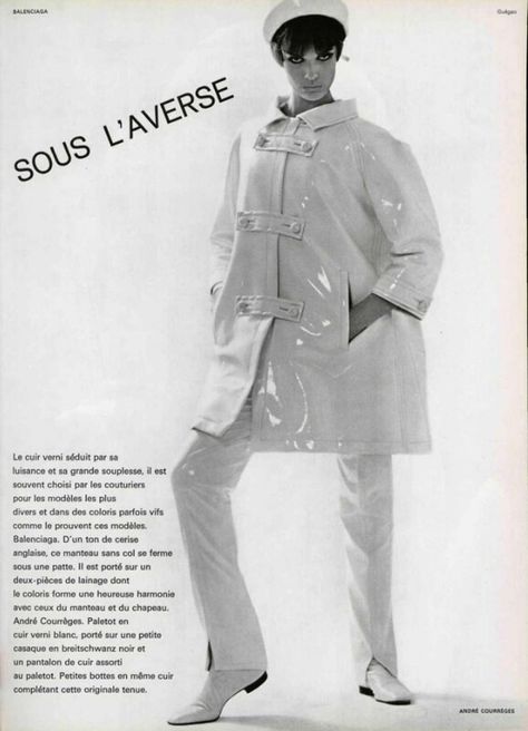 Archival Fashion, Space Age Fashion, 60’s Fashion, Raincoat Fashion, Andre Courreges, Rain Fashion, Aged Clothing, Robert Piguet, Vinyl Fashion