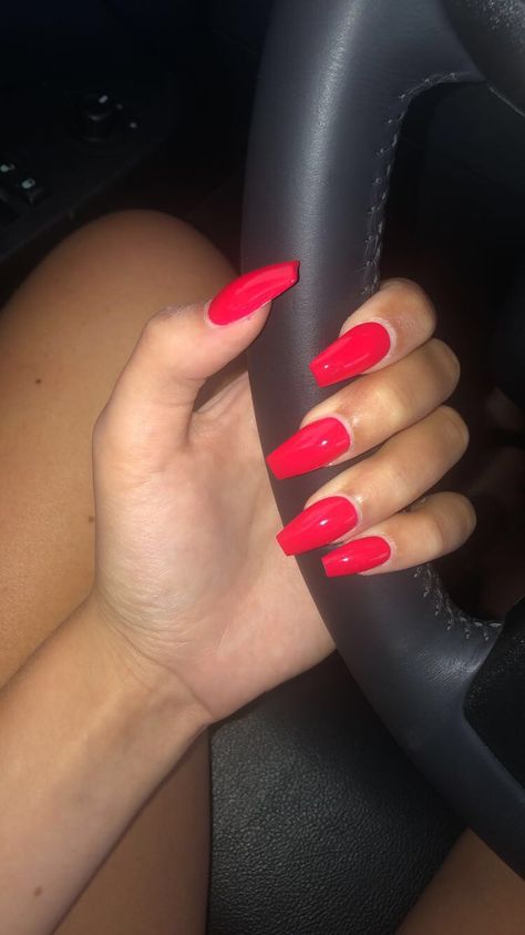 Fruit Punch Nails, Bright Pink Nails Coffin, Bright Red Dip Nails, Hot Pink Red Nails, Neon Toe Nails Summer, Bright Red Summer Nails, Bright Neon Acrylic Nails, Neon Red Nails, Neon Toe Nails