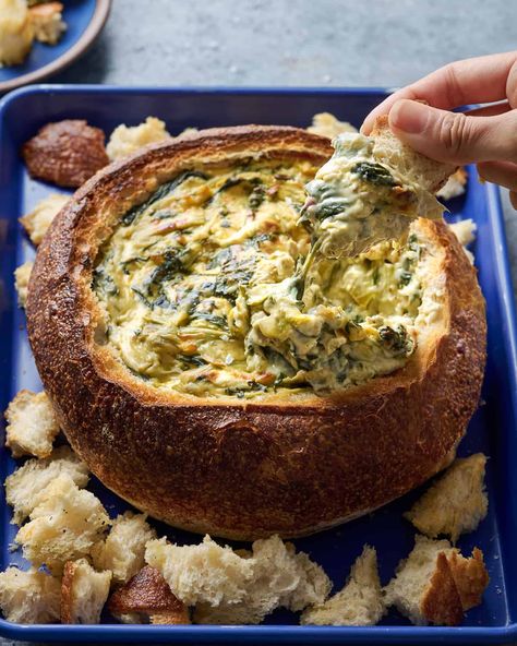 Bread Bowl Dip, Rainbow Plant Life, Vegan Spinach Artichoke Dip, Vegan Spinach, Popular Appetizers, Vegan Thanksgiving Recipes, Creamy Dip, Vegan Parmesan, Spinach Artichoke Dip