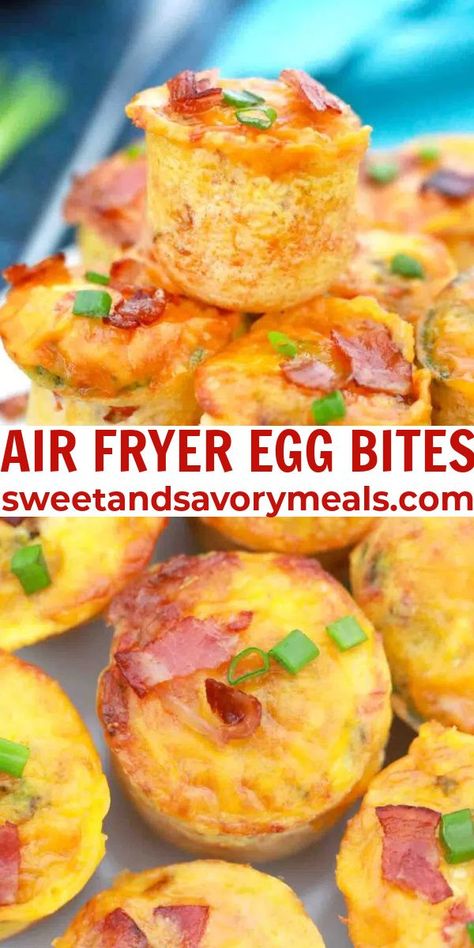 Air Fryer Egg Bites, Egg Bites Recipe, Fried Breakfast, Savory Meals, Air Fryer Oven Recipes, Air Fry Recipes, Breakfast Bites, Air Fryer Dinner Recipes, Egg Bites