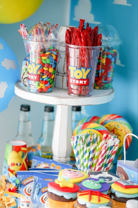 Toy Story Party Treat Table, Two Infinity And Beyond Birthday Games, 1st Birthday Boy Toy Story Theme, Toy Story Birthday Cupcakes, Tou Story Party Ideas, Tou Story Birthday, Toy Story Treat Table, Toy Story Themed Party, Toy Story 3 Birthday Party Ideas