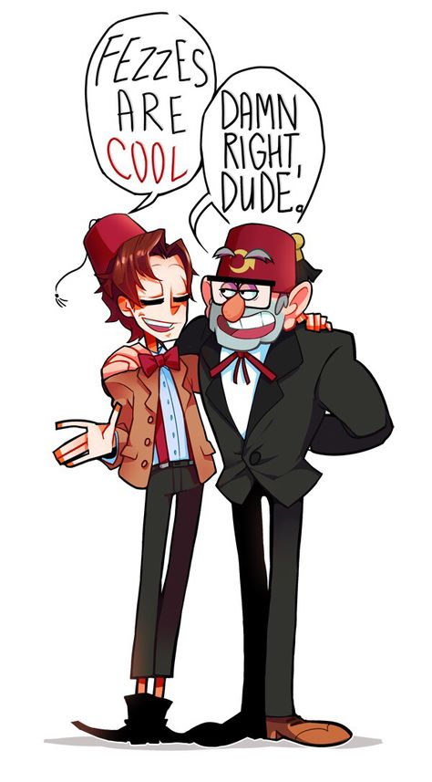 Grunkle Stan and the Eleventh Doctor<<< yes someone finally pointed this out! Whovian Problems, Gravity Falls Crossover, The Eleventh Doctor, Doctor Who Memes, Doctor Who Funny, Crystal Falls, Doctor Who Art, 11th Doctor, Heck Yeah