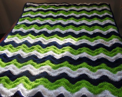 Seahawks colored Ripple Adult Size Blanket by 3citieshandmade Seahawks Crochet Blanket, College Quilts, Seahawks Crafts, Crochet Shapes, Crocheting Inspiration, Seahawks Colors, Crocheted Afghans, Ripple Blanket, Crochet Rose Pattern