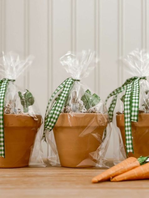 These Peter Rabbit chocolate carrots in terracotta pot party favors are an adorable & inexpensive DIY Easter gift that can be assembled in under 15 minutes and given to friends and family on Easter Sunday. Peter Rabbit Party Favors, September Baby Showers, Rabbit Chocolate, Easter Dinner Table, Peter Rabbit Party, Chocolate Diy, Easter Gathering, Easter Party Favor, Diy Easter Gifts