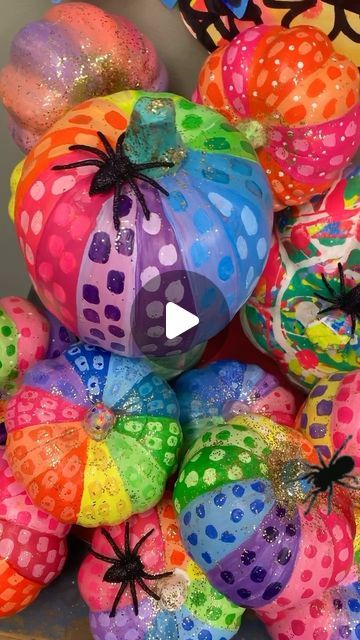 Hillary Green on Instagram: "Rainbow Confetti Pumpkins ✨🩷  I am so excited to be teaching a new middle school elective, Creative Crafts, this quarter. I just love the way they transformed these @dollartree pumpkins into bright designs inspired by the work of @sarahcoeyart ! I look forward to sharing more work from this group of girls 🩷  #artartbaby #art #artclass #artlesson #artsandcrafts #artproject #diy #diycrafts #pumpkin #pumpkins #pumpkinpatch #pumpkinseason #paintedpumpkins #rainbow #rainbowpumpkin #teach #teacher #iteachart #teachersofinstagram #color #confetti #color #colorful #reel #halloween" Rainbow Pumpkin Painting, Middle School Electives, Rainbow Pumpkin, Pumpkin Decorating Contest, Rainbow Confetti, Fall Fest, Pumpkin Party, Classroom Fun, Bright Designs