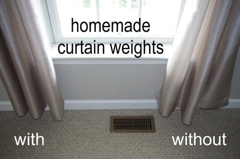 Discover an easy and inexpensive way to help curtains drape perfectly. Diy Curtain Weights, Homemade Weights, Diy Curtain, Homemade Curtains, Curtain Weights, Painted House, Long Curtains, Up House, Diy Curtains