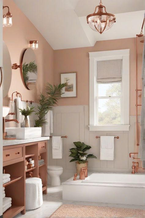 Step into a luxurious retreat with Copper Harbor Haven: Rich Tranquility for Your Bathroom (SW 6649). Discover how to elevate your space with timeless elegance. #Ad #homedecor #homedesign #bathroom #Painthome interiorarchitecture best Wall Colors for Bathroom Colors Bright Room Colors best colors combinations bathroom bathroom Remodeling Modern Paint Colors 2024 Airy Bathroom Ideas, Bathroom Paint Inspiration, Paint Colors 2024, Gold Bathroom Fixtures, Bright Room Colors, Bathroom Color Palette, Bathroom Wall Colors, Best Wall Colors, Peach Bathroom