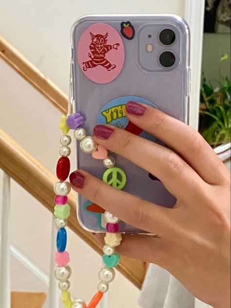 diy phone assesories phone case make it yourself indie aesthetic beads beaded colorful y2k Phone Hanger Accessories, Phone Case Accessories Beads, Colorful Y2k Aesthetic, Phone Hanger Beads, Y2k Iphone Case, Phone Hanger, Diy Y2k, Aesthetic Beads, Colorful Y2k