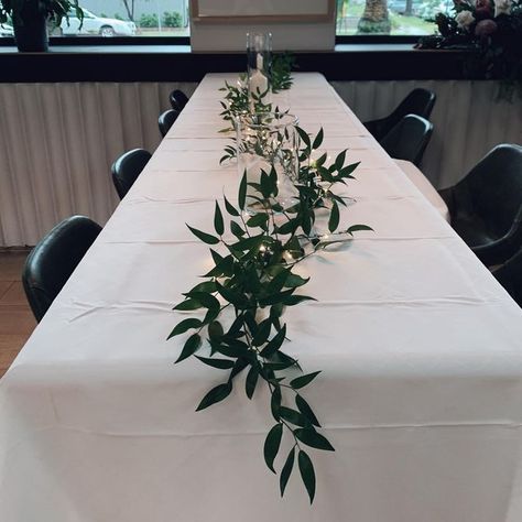 Wedding Head Table Floral Runner, Italian Ruscus Table Runner, Ruscus Greenery Wedding, Italian Ruscus Wedding, Italian Ruscus Garland, Minimal Table Setting, Long Table Centerpieces, Dark Table, Italian Ruscus