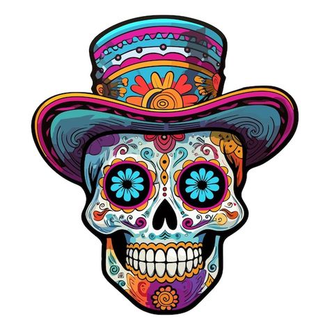 Mexico Clipart, Mexican Skull Art, Mexican Calavera, Skull With Hat, Cool Skull Drawings, Mexico Party, Sugar Skull Artwork, Pawprint Tattoo, Automotive Logo Design