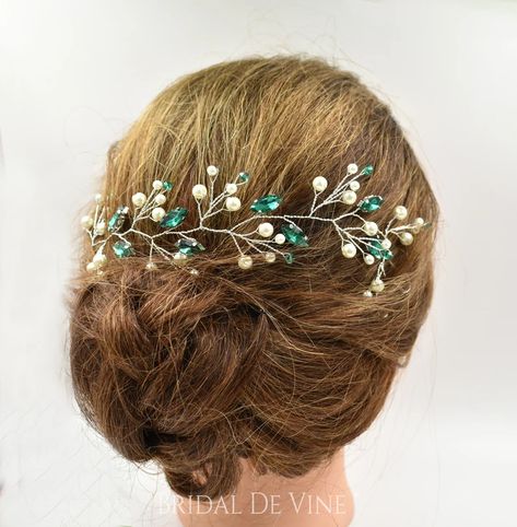 Bridal Emerald Green Hair Vine Bridesmaids Hair Accessories - Etsy Sapphire Blue Weddings, Emerald Green Hair, Blue Wedding Hair, Bridesmaid Headband, Bridesmaids Hair, Hair Coils, Bridesmaid Hair Accessories, Flower Girl Headbands, Dark Wedding