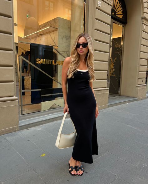 probably last summer outfits in europe this season!🌞 but how I love this dress!! @dissh #dissh #disshdress #femininestyle #femininefashion #florencestyle #florencefashion #florenceinfluencer #florenceblogger #florenceitaly girl long black dress outfit ideas hermes orange sandals white bag florence italy feminine style Summer Outfits In Europe, Outfits In Europe, Long Black Dress Outfit, Black Dress Outfit Ideas, Florence Fashion, Black Dress Outfit, Orange Sandals, Hermes Orange, Black Dress Outfits