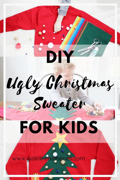 Ugly Christmas Sweater For Kids, Ugly Sweater For Kids, Easy Ugly Christmas Sweater, Crazy Christmas Sweaters, Toddler Ugly Christmas Sweater, Making Ugly Christmas Sweaters, Boys Ugly Christmas Sweater, Homemade Ugly Christmas Sweater, Ugly Christmas Sweater Diy Funny