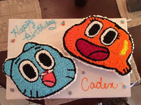 Gumball and Darwin cake Amazing World Of Gumball Birthday Party, Gumball Birthday Party Ideas, Gumball Birthday Cake, Amazing World Of Gumball Cake, Gumball Cake, Adventures Of Gumball, Gumball Party, Gumball And Darwin, Character Cakes