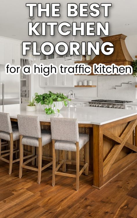 What is the best material for your kitchen floor? Whether you have pets, a small budget or other concerns, our in depth guide will help you choose the best flooring material for your kitchen! From vinyl to hardwood, cork to tiles. #kitcheninspo #kitchenrenos #kitchenflooring #diykitchendecor Kitchen Flooring Ideas Vinyl, Cheap Kitchen Floor, Best Kitchen Flooring, Vinyl Kitchen Floor, Diy Kitchen Flooring, Kitchen Flooring Options, Best Flooring For Kitchen, Vinyl Flooring Kitchen, Tiny Tree