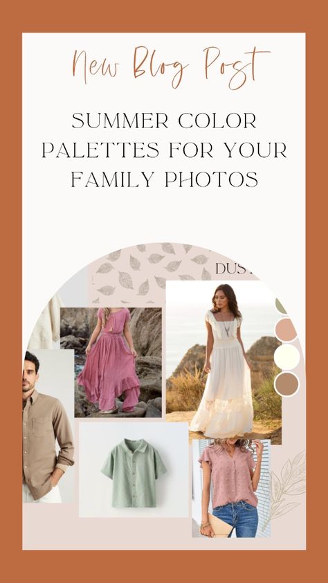 Not sure what to wear for your Summer Family Photos? Look no further! These three summer color palettes are perfect for your next family photo session! Summer Family Pictures Colors, Peach Color Palettes, Summer Color Palettes, Intimate Maternity, Summer Family Pictures, Family Photo Colors, Extended Family Photos, Large Family Photos, Summer Family Photos