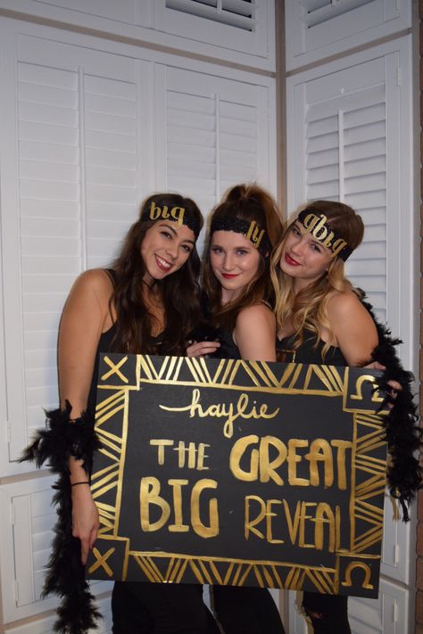 Great Gatsby theme big little reveal Sorority Reveal Ideas, Great Gatsby Sorority Theme, Big Little Sorority Themes, Big Little Theme Ideas, Big Little Themes Reveal, Cute Big Little Reveal Themes, Big Lil Reveal Themes, Big Little Reveal Themes Sorority, Unique Big Little Reveal Themes