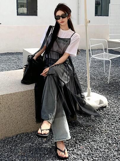 SHEIN Chinese Street Fashion Women, Sheer Dresses Outfit, Mesh Dress Outfit, Modern Chinese Fashion, Chinese Fashion Street, Sheer Mesh Dress, Fashion Statements, Women Midi, Spring Summer 2024