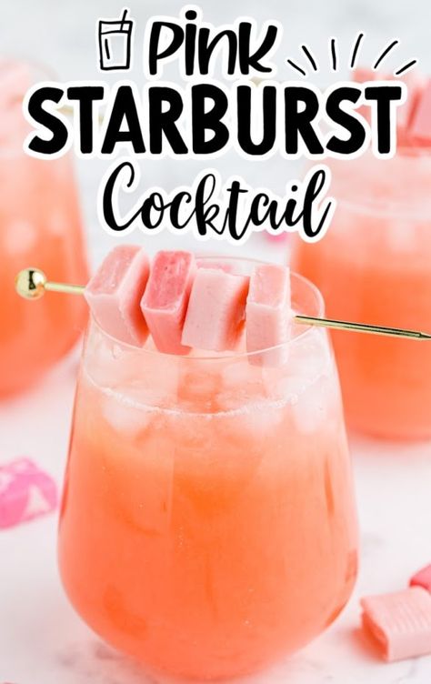 Pink Starburst Cocktail | Drinks | The Best Blog Recipes Yummy Fruity Alcohol Drinks, Sweet Drink Recipes Alcoholic, Sweet Pink Alcoholic Drinks, Fruity Sweet Alcoholic Drinks, Sweet Tart Drink, Candy Flavored Alcoholic Drinks, Fun Drink Ideas Alcohol, Pink Sparkle Cocktail, Pretty Shots Alcohol