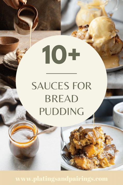 Bread pudding can be enjoyed on its own, but it's even better when served with a sauce! Here's 10+ delicious sauces for bread pudding. Sourdough Bread Pudding, Challah Bread Pudding, Bread Pudding With Vanilla Sauce, Bread Pudding Sauce, Best Bread Pudding Recipe, Bread Pudding Easy, Old Fashioned Bread Pudding, Savory Bread Puddings, Pumpkin Bread Pudding