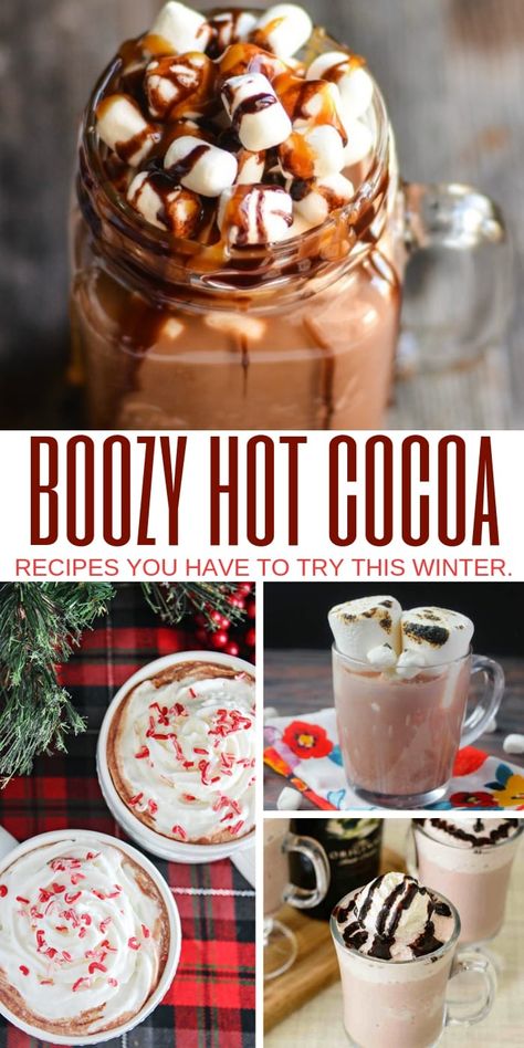 Hot Chocolate Bar For Adults, Hot Spiked Drinks, Adult Hot Chocolate Bar Ideas, Creamy Christmas Cocktails, Hot Chocolate Charcuterie Board Ideas, Hot Chocolate Dessert Recipes, Boozy Hot Chocolate Bar, Potluck Ideas Christmas, Winter Potluck Ideas