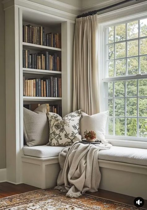 Built In Bookshelves Around Window Bedroom, Bedroom Built In Bookshelves, Bedroom With Built In Bookshelves, Built In Bookshelves Around Window, Bookshelves Around Window, Built Ins Around Window, Window Seat Bedroom, Bookshelf Bedroom, Built In Bookshelves