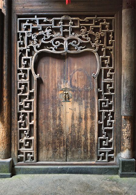 Antique Handcrafted wood door, The village of Xidi, Anhui, China Chinese Door, Cool Doors, Door Gate, Iron Work, Old Doors, Wood Door, Unique Doors, Beautiful Doors, Closed Doors