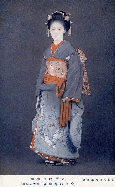 Edo Era Daughter of a Townhouse 1920s by Blue Ruin1, via Flickr  (People interested in old Japanes fashion should check out the rest of Blue Ruin 1's Flickr; it's amazing.) Meiji Era Fashion, Kumi Mizuno, Edo Japan, Edo Period Japan, Matsuri Festival, Kimono Traditional, Japanese Edo Period, Edo Era, Kimono Japan