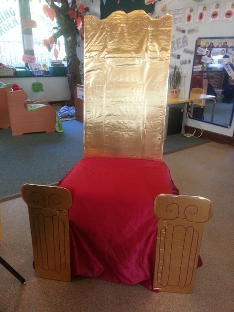 Cardboard Throne Chair Diy, Diy Throne Chair Prop, Nativity Props, King Throne Chair, Live Nativity, King Herod, King Chair, Play Props, Theatre Props