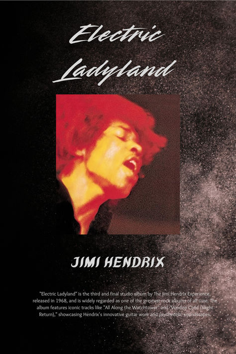 "Electric Ladyland" is the third and final studio album by The Jimi Hendrix Experience, released in 1968, and is widely regarded as one of the greatest rock albums of all time. The album features iconic tracks like "All Along the Watchtower" and "Voodoo Child (Slight Return)," showcasing Hendrix's innovative guitar work and psychedelic soundscapes. All Along The Watchtower, The Jimi Hendrix Experience, Voodoo Child, Electric Ladyland, Jimi Hendrix Experience, Hendrix, Studio Album, All Time, Guitar