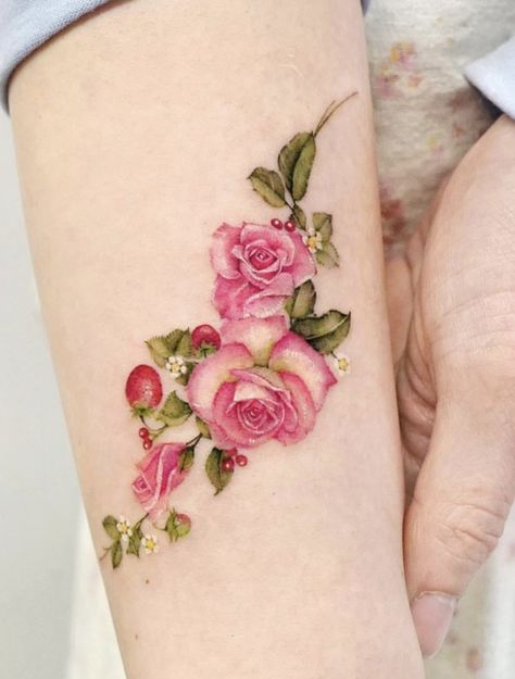 98 Tattoo, Rose Vine Tattoos, Rip Tattoo, Colored Tattoo Design, Pink Rose Tattoos, Flower Tattoo Ideas, Rose Tattoos For Women, Cool Wrist Tattoos, Mommy Tattoos