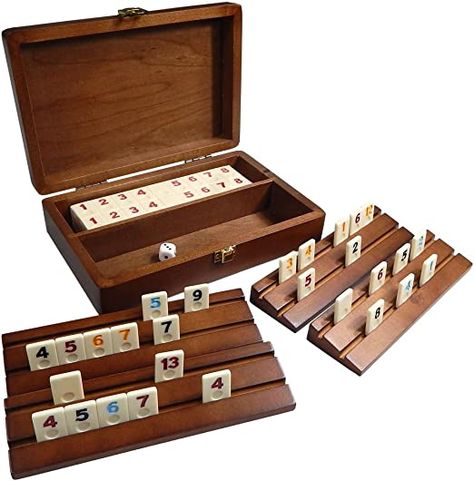 Amazon.com: Tracy Mini Travel Rummy Tile Board Game in Wood Case with Wooden Racks and Urea Tiles : Toys & Games Tile Board, Rummy Game, Tiles Game, Beautiful Wooden Boxes, Wood Games, Wood Rack, Wooden Rack, Tile Games, Wooden Games