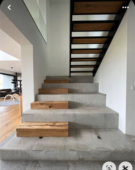 Concrete And Wood, Concrete Interiors, Escalier Design, House Redesign, Stairs Design Modern, Concrete Stairs, Floating Stairs, Wooden Steps, Home Stairs Design