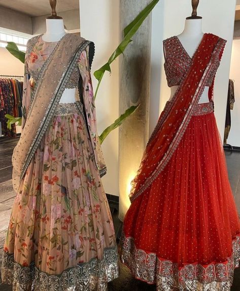 Indian Dress Up, Beautiful Lehenga, Langa Voni, Simple Lehenga, Bridal Sarees South Indian, Half Saree Lehenga, Indian Outfits Lehenga, Half Sarees, Wedding Lehenga Designs